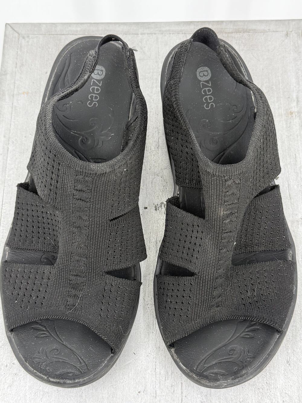 BZeeS Women's 10W Black Knit Stretch Comfort Platform Wedge Walking Sandals Wide